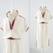 On Reserve Vintage Boucle Shirt Dress - 1970s Cream and Burgundy - Medium Large by Sears