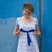 Vintage Blue Flowers Embroidery and Dots Cotton Day Dress