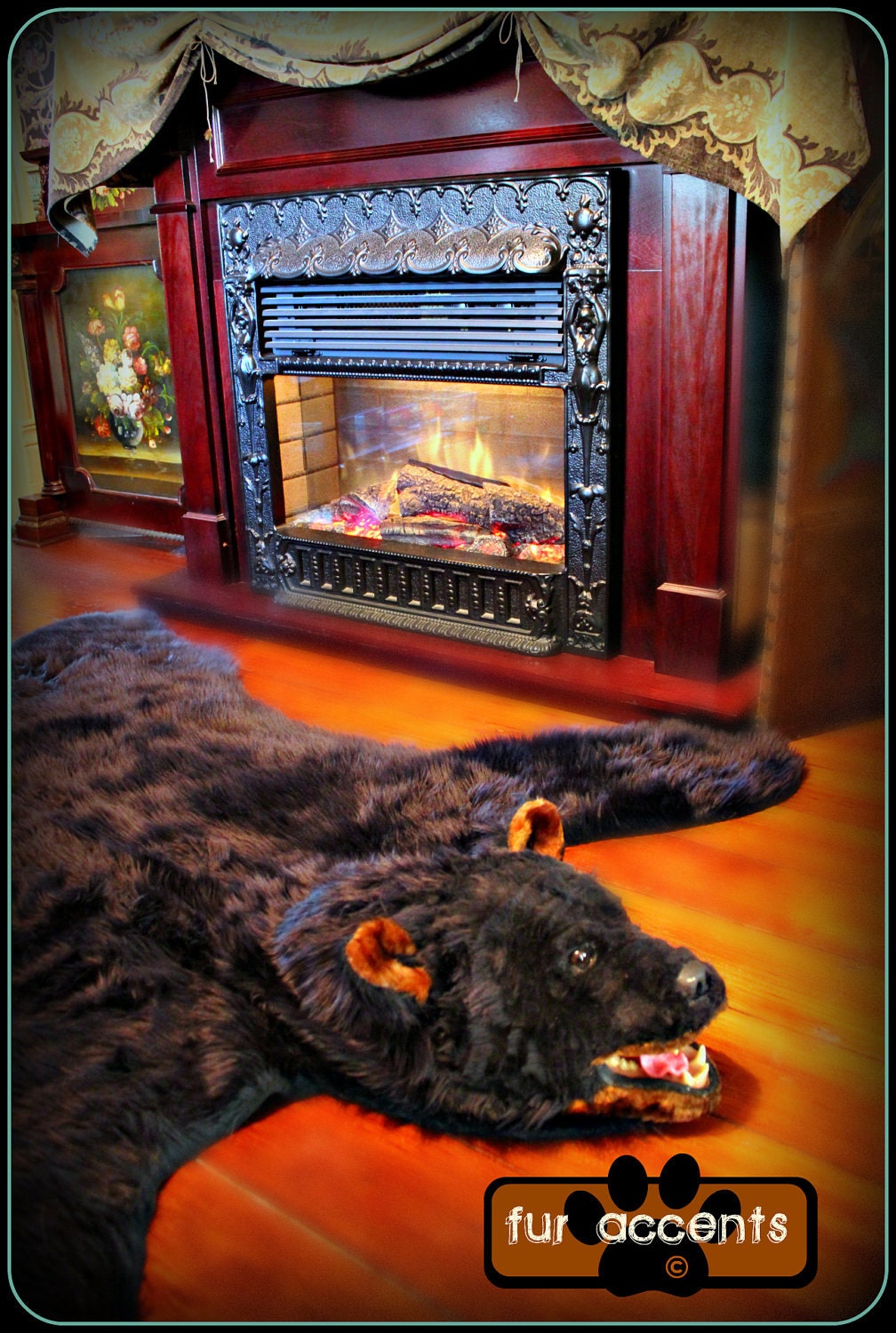 Hand Made Black BEAR SKIN RUG ManMade Faux Fur. Looks and