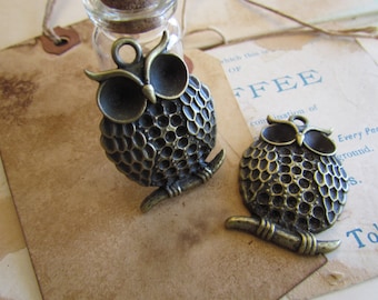 2 Bronze Owl Charms - 42x29mm - Ships IMMEDIATELY from California - BC50