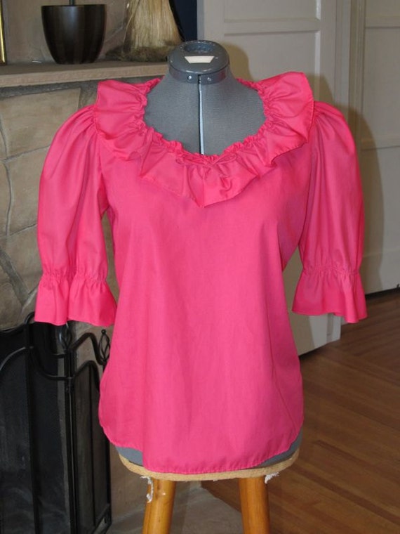 Pink Ruffle Peasant Blouse Square Dance Top size S