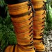 Hmong Woven Cotton, Lace Up, Knee High, Goldenrod Striped Moccasin Viva Vegan Boots Size 9.5