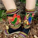 Embroidered Mid Calf Vegan Dakota Boots In Colorful Vintage Laotian Repurposed Cotton, Size 9