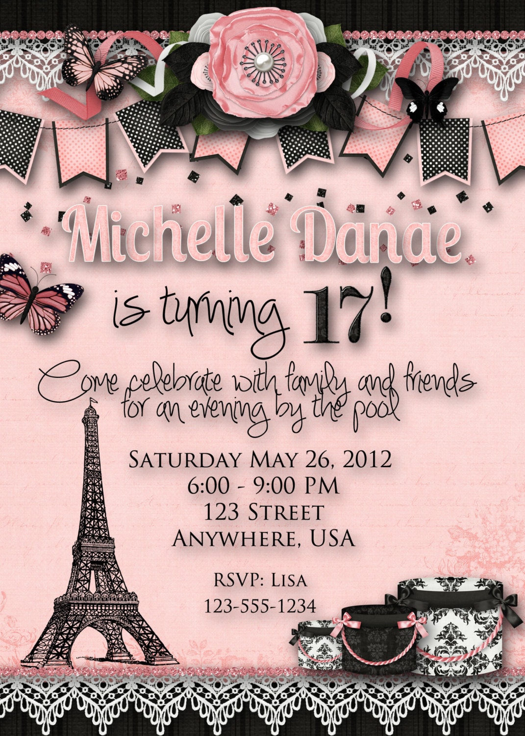 Paris Theme Birthday Party Invitation by DecidedlyDigital ...