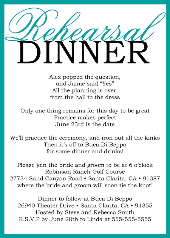 Custom Printable Wedding Rehearsal Dinner Poem Invitation