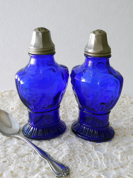 Vintage Cobalt Blue Salt and Pepper Shakers by whatnotsandsuch