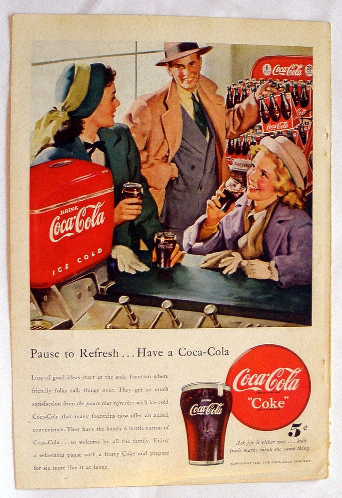 Vintage Original 1948 Coke COCA COLA Ad 'Pause to