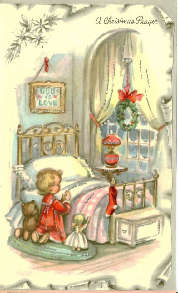 Vintage Christmas Card UNUSED Bedtime by TheVintageGreeting
