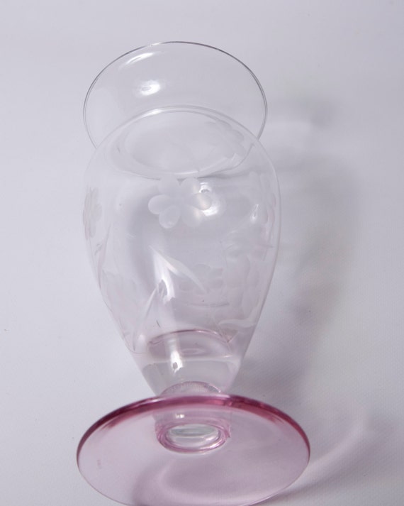 Vintage Pink Crystal Vase Etched Crystal by LeVintageGalleria