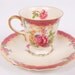 RESERVED For Kathryn Bavaria Continental Ivory Cabbage Rose Demitasse Teacup and Saucer Pink Rose Design Footed