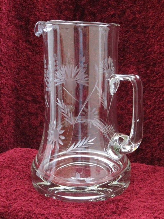 Vintage Cut Glass Water Pitcher c1970