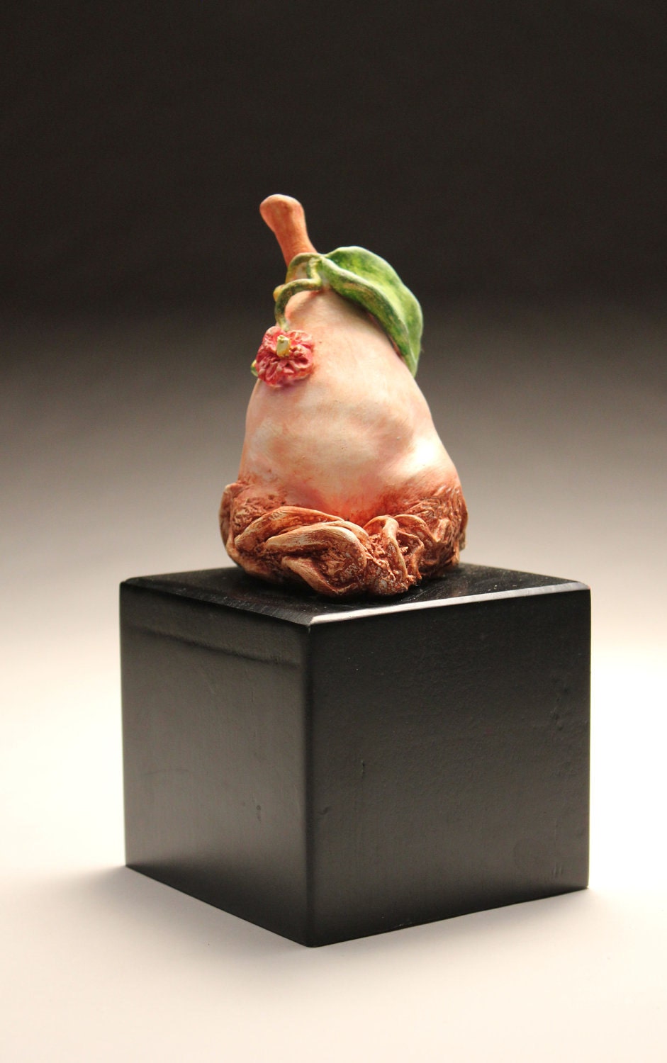 Blushing Pear fruit female form figure stem by VictoriaBreedenArt