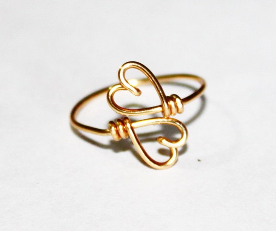 Download Gold Wire Double Hearts Ring - Heart To Heart Ring Adjustable