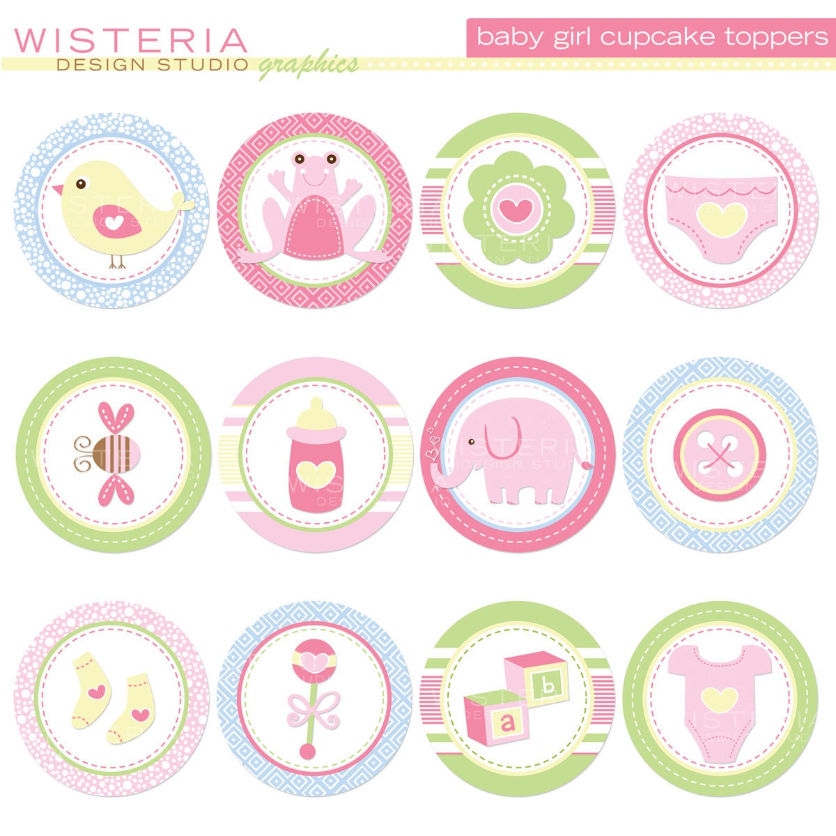Baby Girl Cupcake Toppers DIY Printables By WisteriaDesignStudio