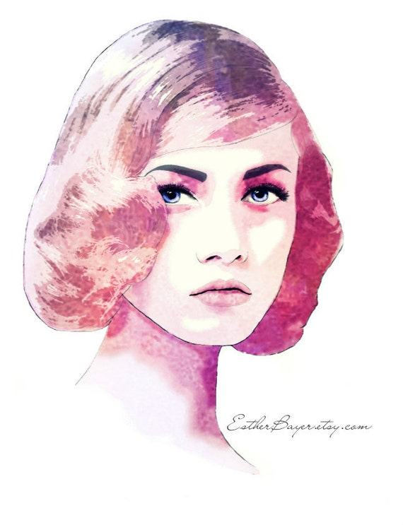 Contemplation Watercolor Fashion Illustration 20s by 