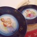 Flow Blue Plates Shield Beehive signed GM Set of 2