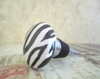 Wine Bottle Stopper - Black & White Zebra Wine Stopper