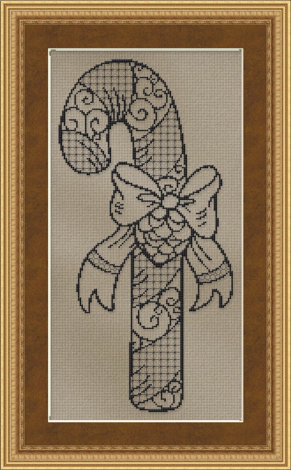 Cross Stitch Pattern Blackwork Candy Cane Instant Download PdF