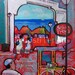 Art sale original painting acrylic on papaer red and blue People of Caribbean town Playa del Carmen Mexico original painting home decor