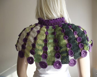 DOTTED CAPELET - Crochet Capelet / Dotted Shawl / Capelet with Dots / Crochet Drawstring / Dotted Drawstring / Multi Color / 50% OFF !!!
