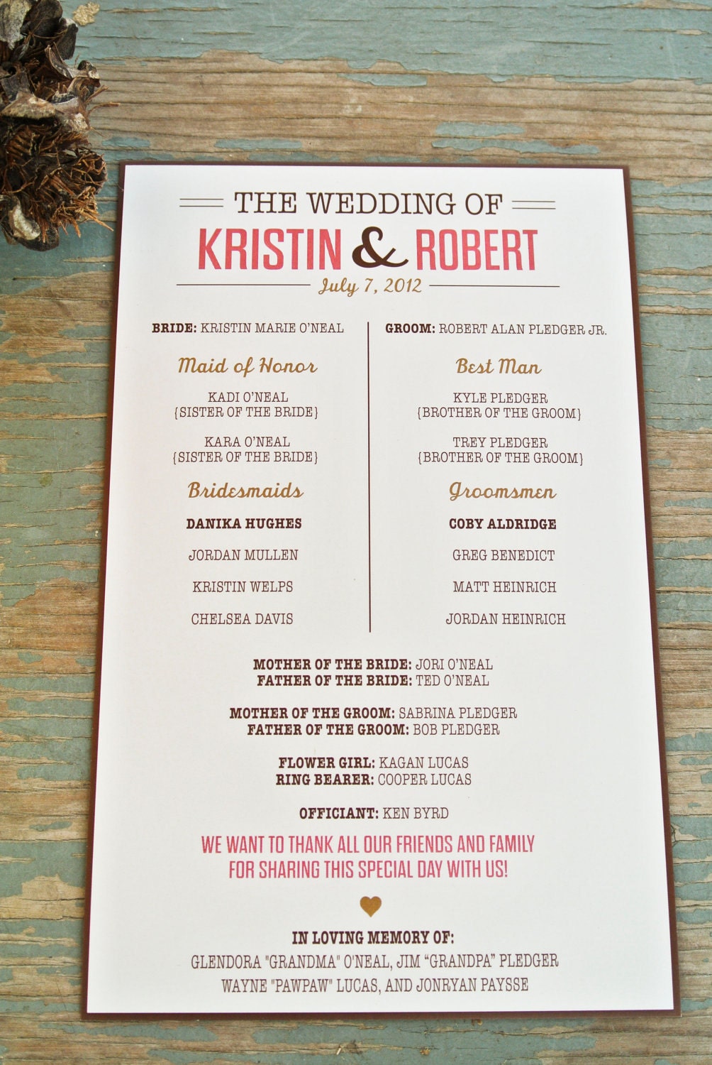 Wedding Program Wording Ideas