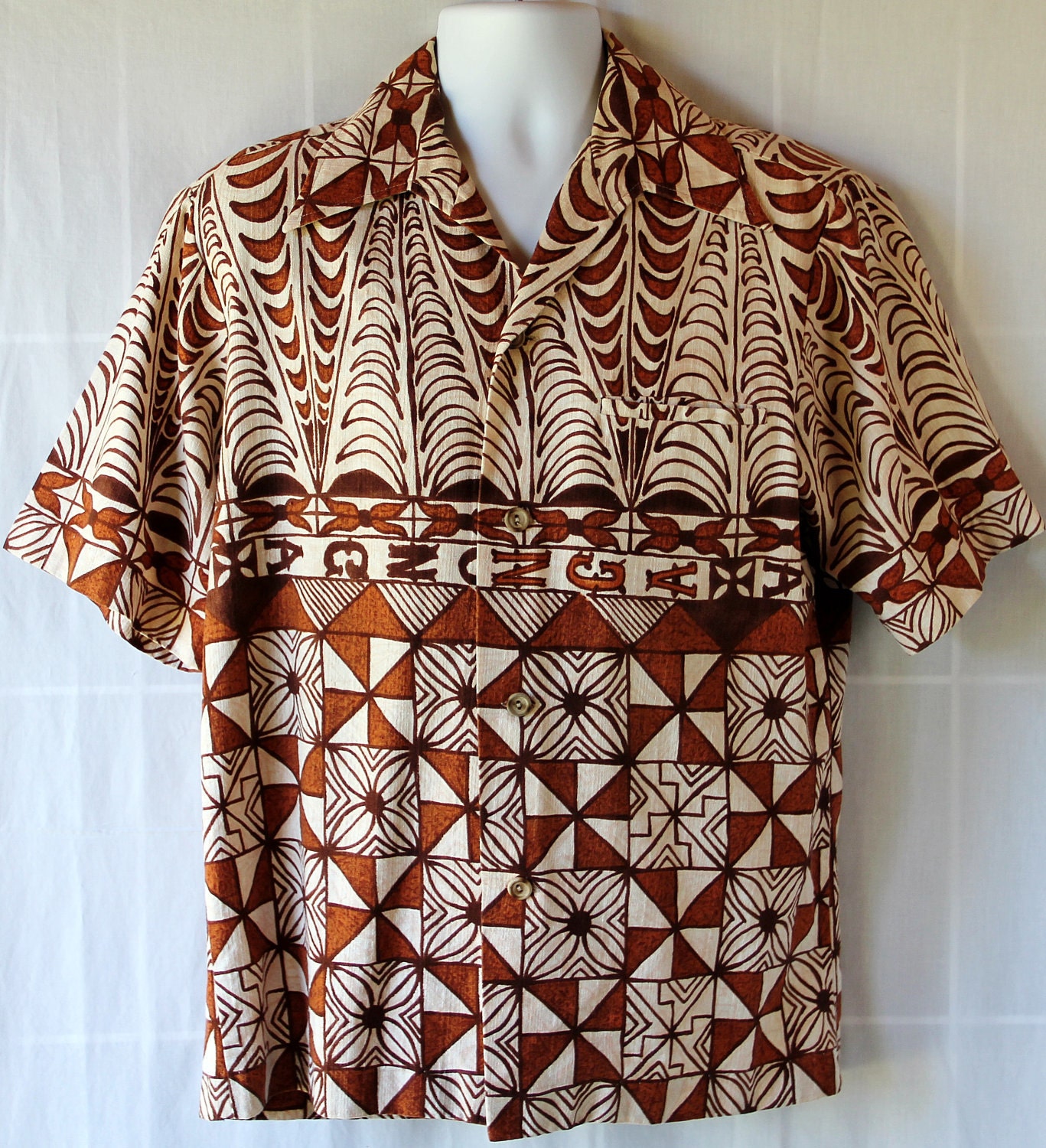 Tribal Shirt / Op Art / Ethnic Mens Hawaiian / Tapa Cloth