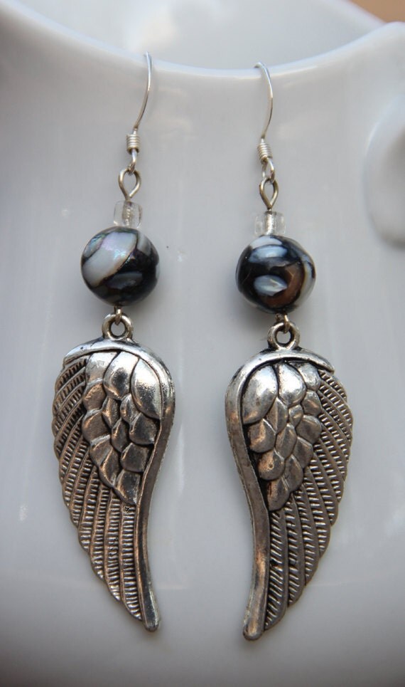Silver Angel Wing Dangle Earrings FREE SHIPPING