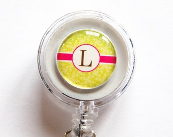 ID Badge Holder, Custom, Personalized, Monogram, Retractable id, Badge reel, green, pink, Custom Badge Reel, Monogram Badge Reel