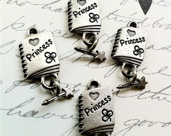 Princess Diary Charms -4 pieces-(Antique Pewter Silver Finish)--style 625--