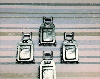 Rolling Suitcase Charms ---4 pieces-(Antique Pewter Silver Finish)--style 763--
