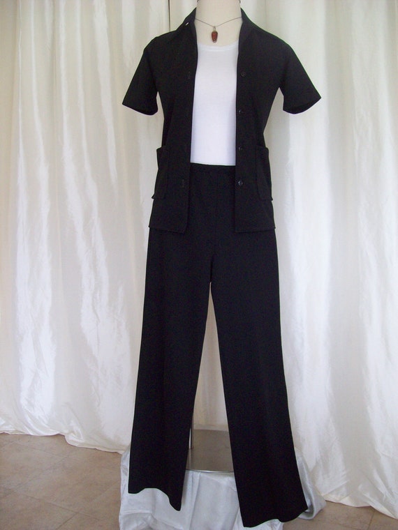 Vintage 70s ladies jacket pants suit black by GabriellasTreasures