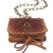 Mini Leather Book Pendant - EDVARD - Victorian Style ChikUna Art - Old Leather - Bronze Decor - Vintage paper sheets - 4x3 cm