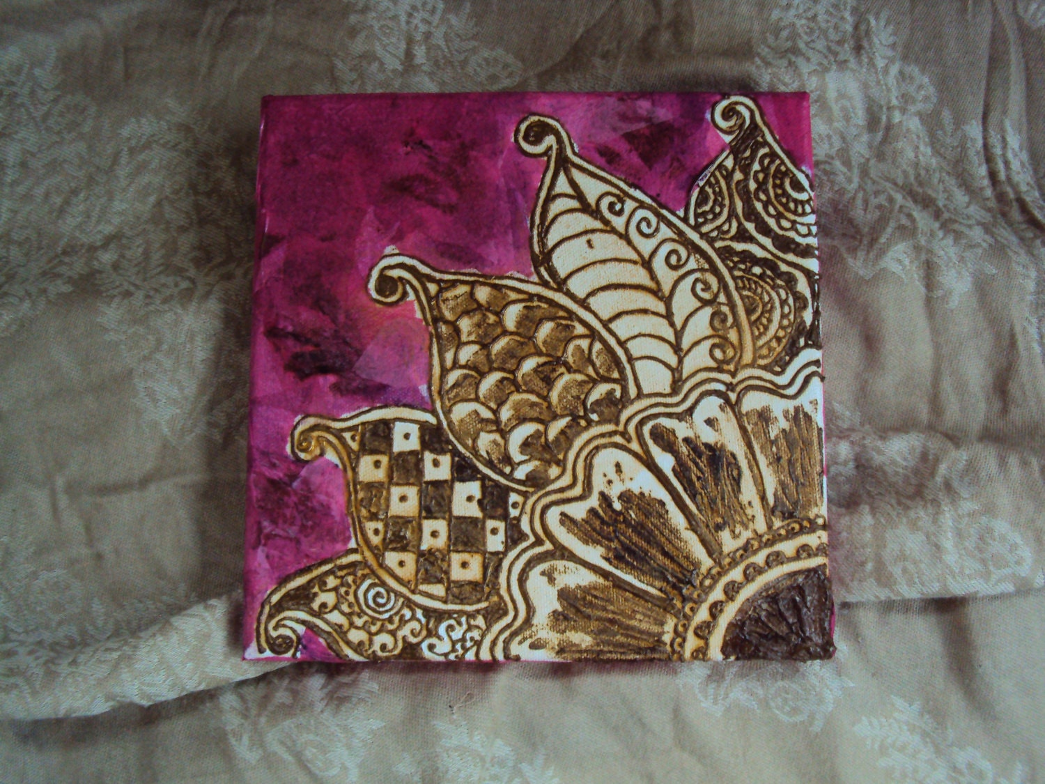 Magenta Pink Flower Henna Canvas