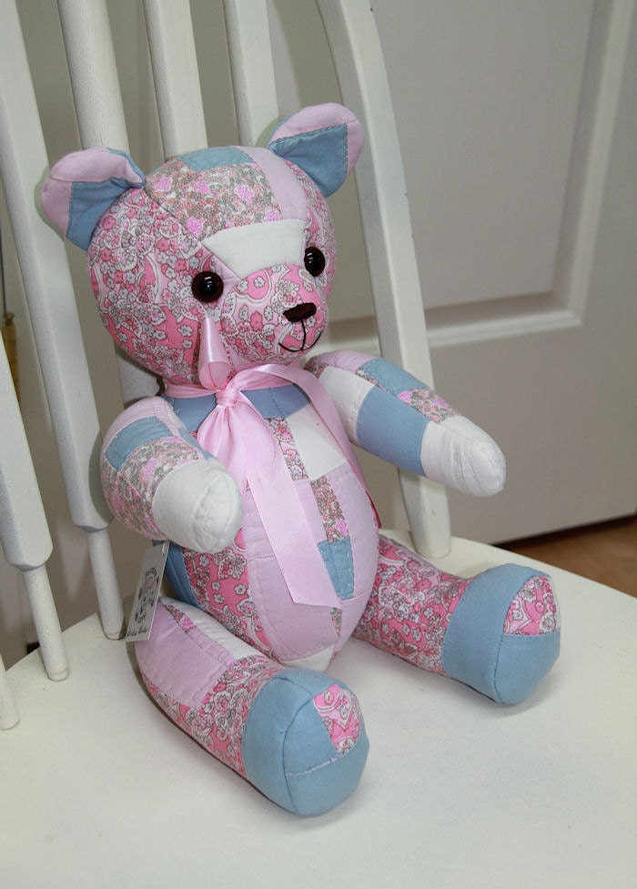 Quilted Teddy Bear Pink and Blue Jointed