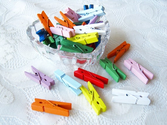 Items similar to Wooden Clothespins Mini Handmade Mixed Colorful 50 pcs ...