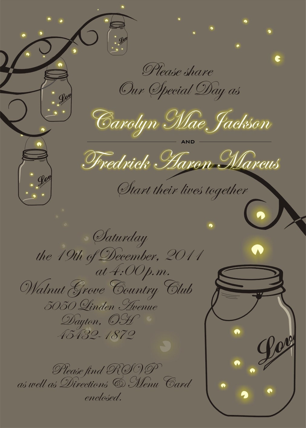 Mason Jar Fireflies Wedding Invitations 1