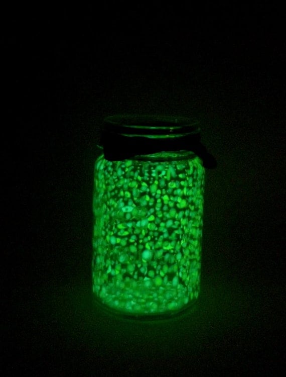 Items similar to Hand Painted Glow in the Dark Vintage Mason Glass