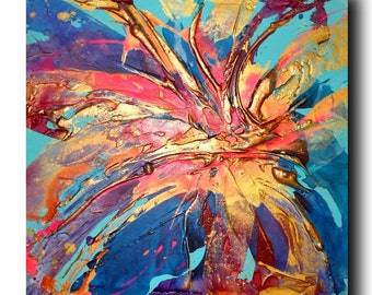 Original Flower Art by Caroline Ashwood - Textured and contemporary abstract painting on canvas - FREE SHIPPING
