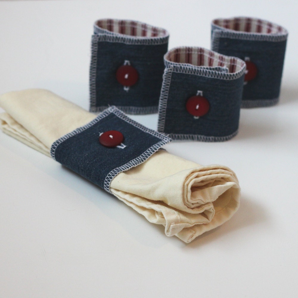 fabric napkin rings // four napkin rings // striped tabletop