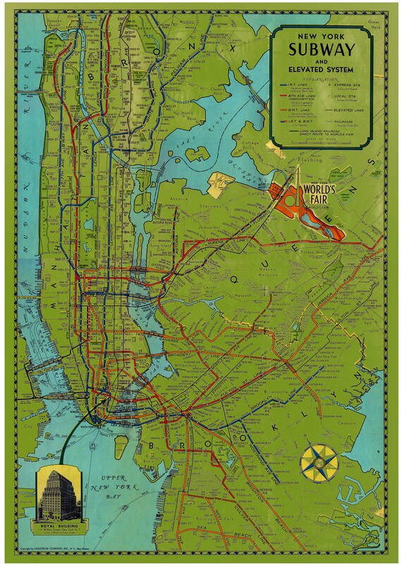Items similar to LARGE VINTAGE New York Subway Map City Print Art Loft