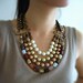 Classic Elegant, Earth Tone Multi Strand Beaded Bib Necklace, cylinder gemstone, coloured glass pearl and magnesite skull