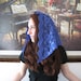Head Scarf LM6 -- Mid Length Lace Mantilla Chapel Veil Headcovering Church Veil in Blueberry