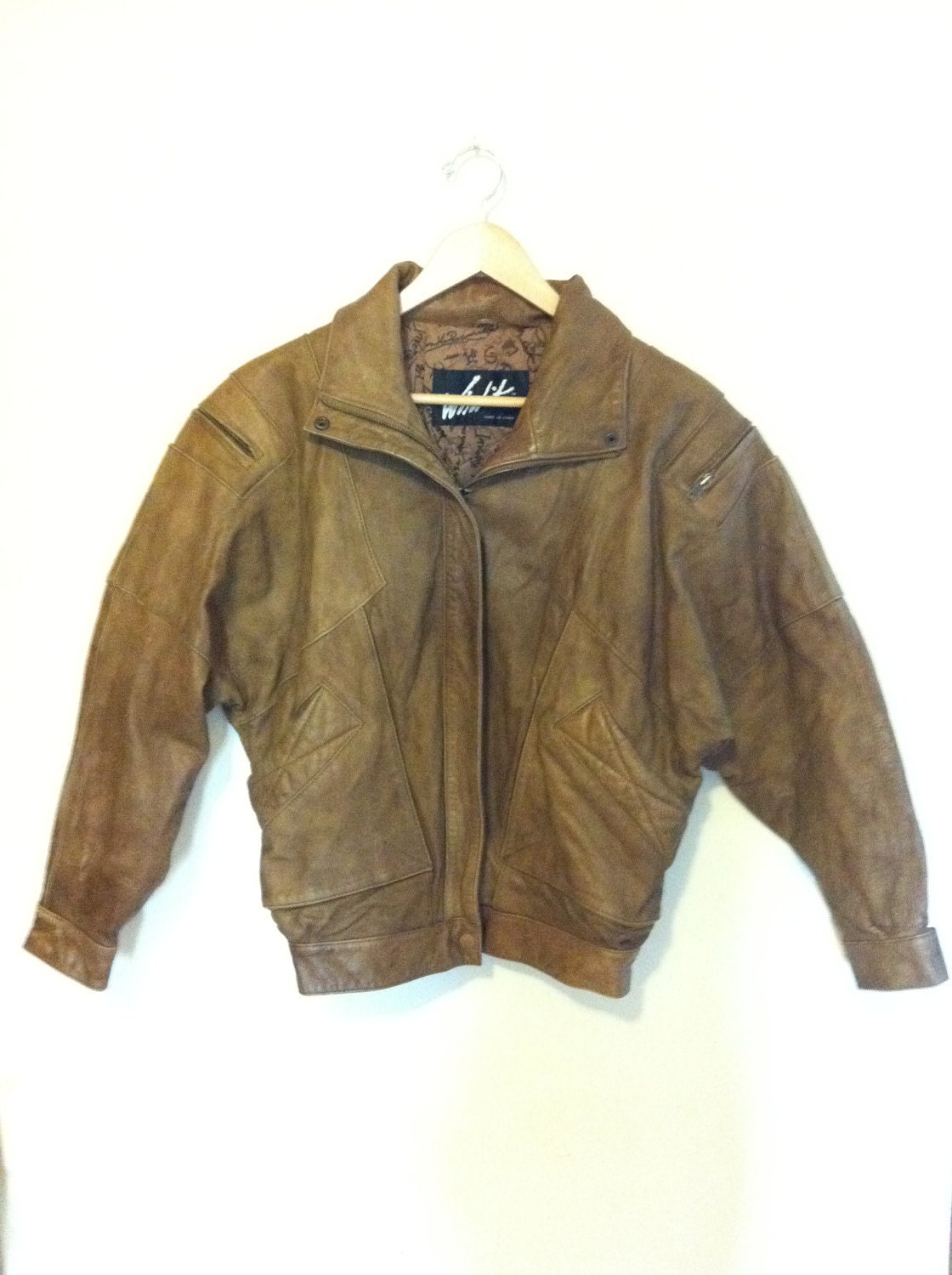 Mens 80s Leather Bomber Jacket Small Brown Distressed