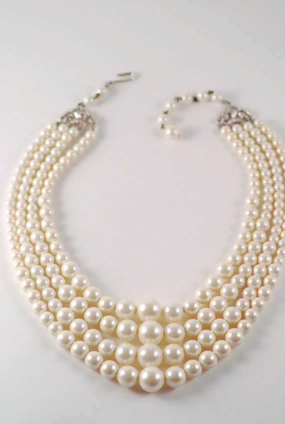 Four Strand Faux Pearl Necklace by AMagnificentMess on Etsy