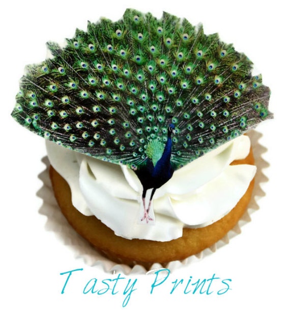 12 EDIBLE Amazing PEACOCK - Tasty Print - Edible Cupcake Topper - Cake deocration - Edible Decoration Il_570xn