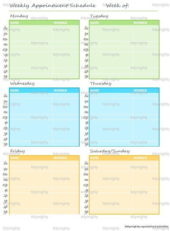 Weekly Appointment Planner Schedule Printable PDF INSTANT