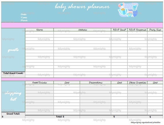 Baby Shower Planner Organizer Printable PDF By Tidymighty