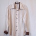 SALE 1970s mens striped shirt button down long sleeve butterfly collar Van Heusen 417 Vanopress tan white brown stripes dress shirt