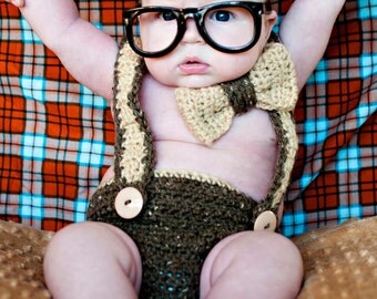 PDF Instant Download Nerd Baby Suspenders and Bowtie Diaper Cover Crochet PATTERN