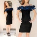SALE Black velvet party dress with blue roses off the shoulder